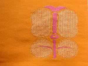 アンティーク　カットワーク遠州椿模様刺繍開き名古屋帯（額縁仕立て）